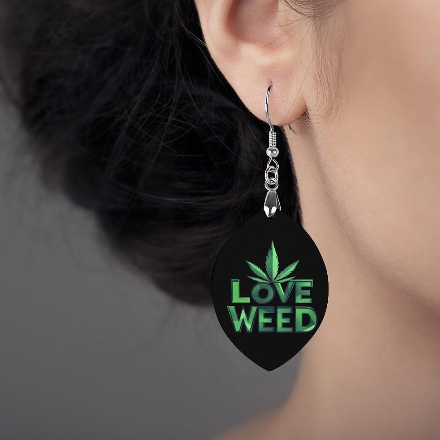 'I Love Weed' drewniane kolczyki wisiorek
