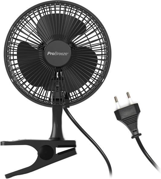 Pro Breeze Mały Wiatrak Wiatraczek z Klamrą, Biurowy Wentylator z Klipsem, Chłodzący Cichy Mocny, Średnica 15 cm, 2 Poziomy Prędkości, Chłodzący na Biurko do Sypialni Biura Gabinetu, 15 Watt, Czarny - PuffoShop