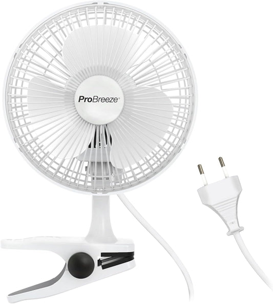 Pro Breeze Mały Wiatrak Wiatraczek z Klamrą, Biurowy Wentylator z Klipsem, Chłodzący Cichy Mocny, Średnica 15 cm, 2 Poziomy Prędkości, Chłodzący na Biurko do Sypialni Biura Gabinetu, 15 Watt, Czarny - PuffoShop