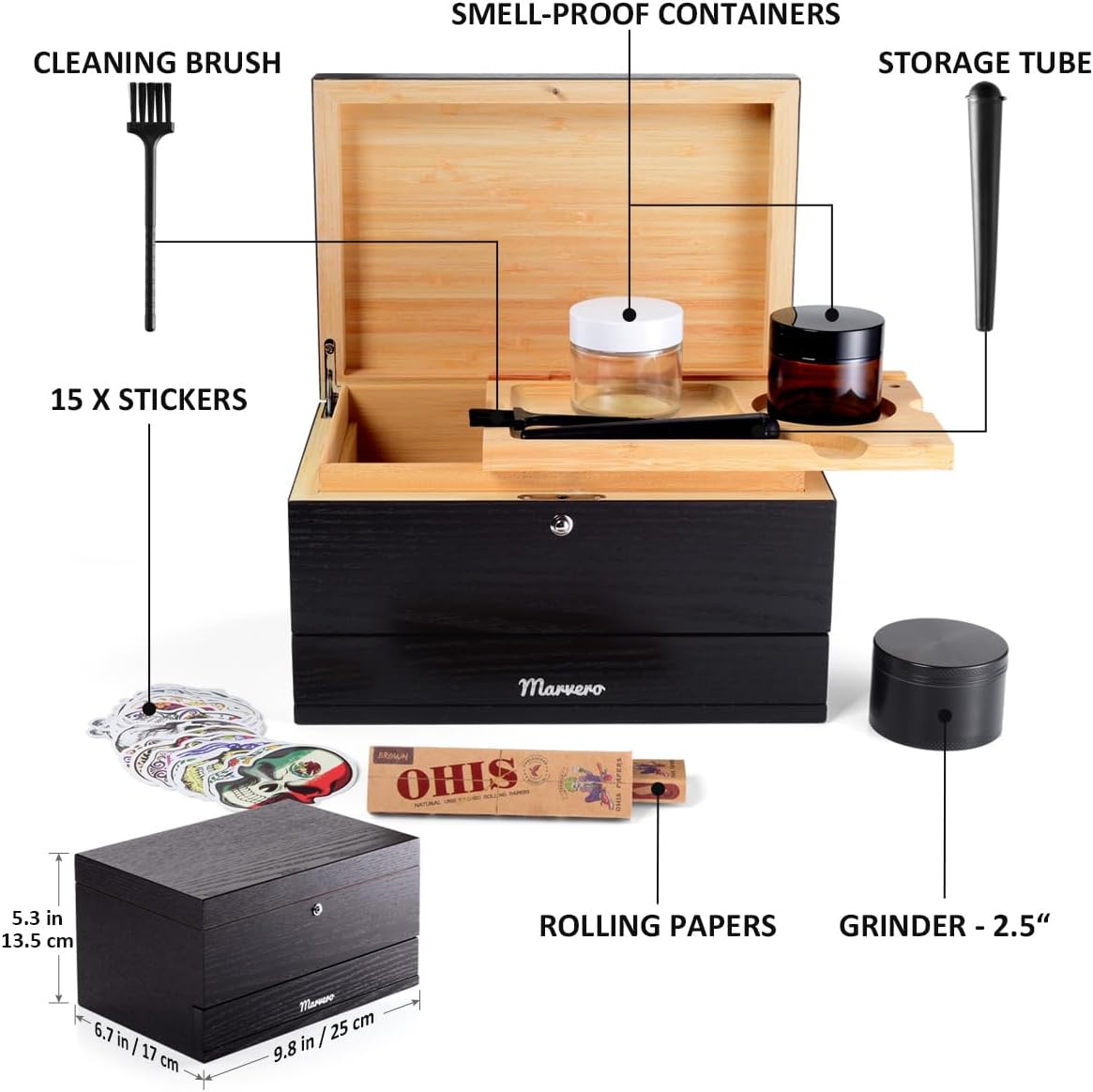 Pudełko do przechowywania – zestaw kombi – pudełko do przechowywania z papierem, siatką i szufladą, drewniane pudełko do przechowywania ziół, odporne na zapachy, taca, szklane słoiki, kratka - PuffoShop