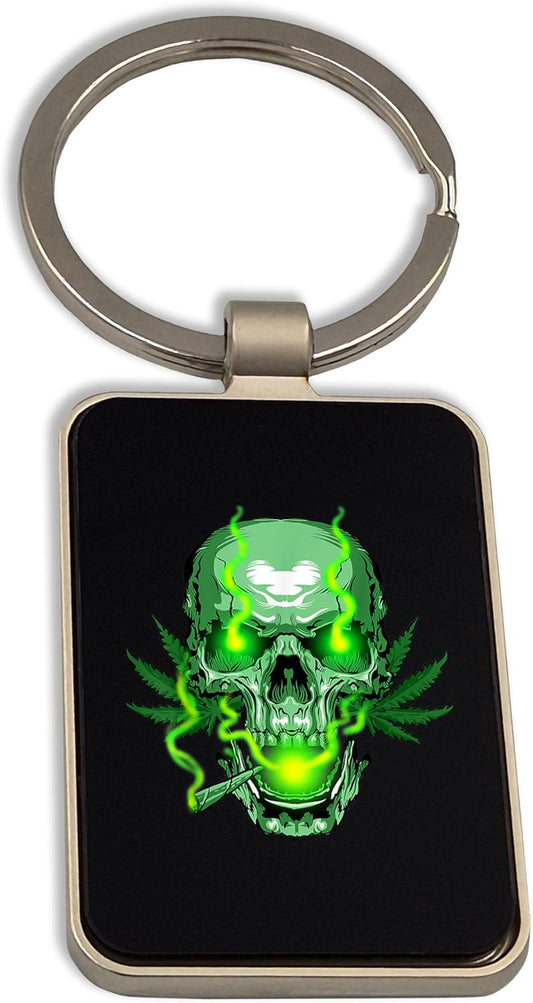 Skull Smoking Weed Marijuana Joint, stalowy brelok, czarny szklany breloczek do kluczy, zawieszka - PuffoShop