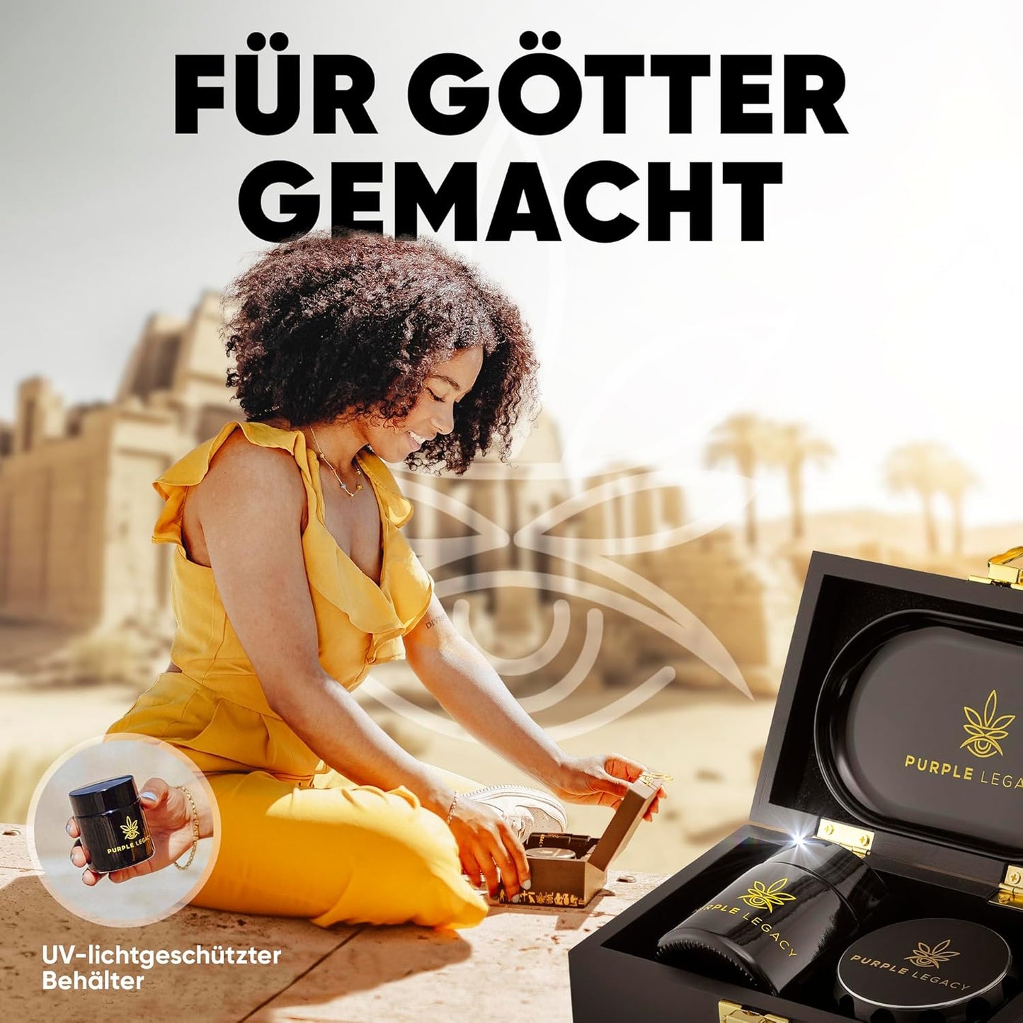 Sphinx's Secret Sanctuary zestaw prezentowy, zamykana, z bambusa, pudełko do przechowywania z kruszarką, tacą, szkłem UV i akcesoriami, pudełko do przechowywania z zamkiem, duży - PuffoShop