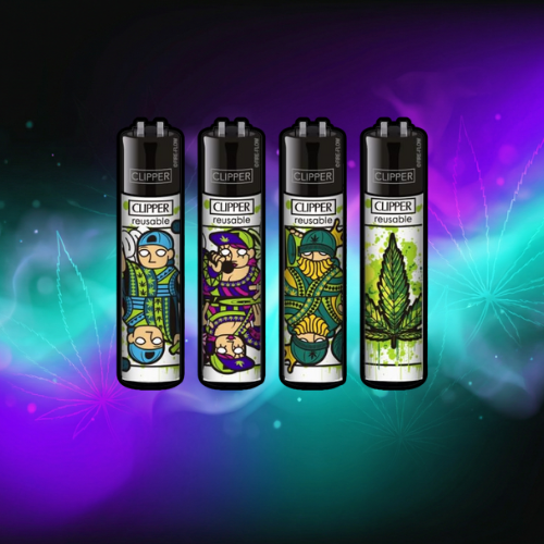 Zapalniczka Clipper zestaw 4 sztuk: (Poker Weed)