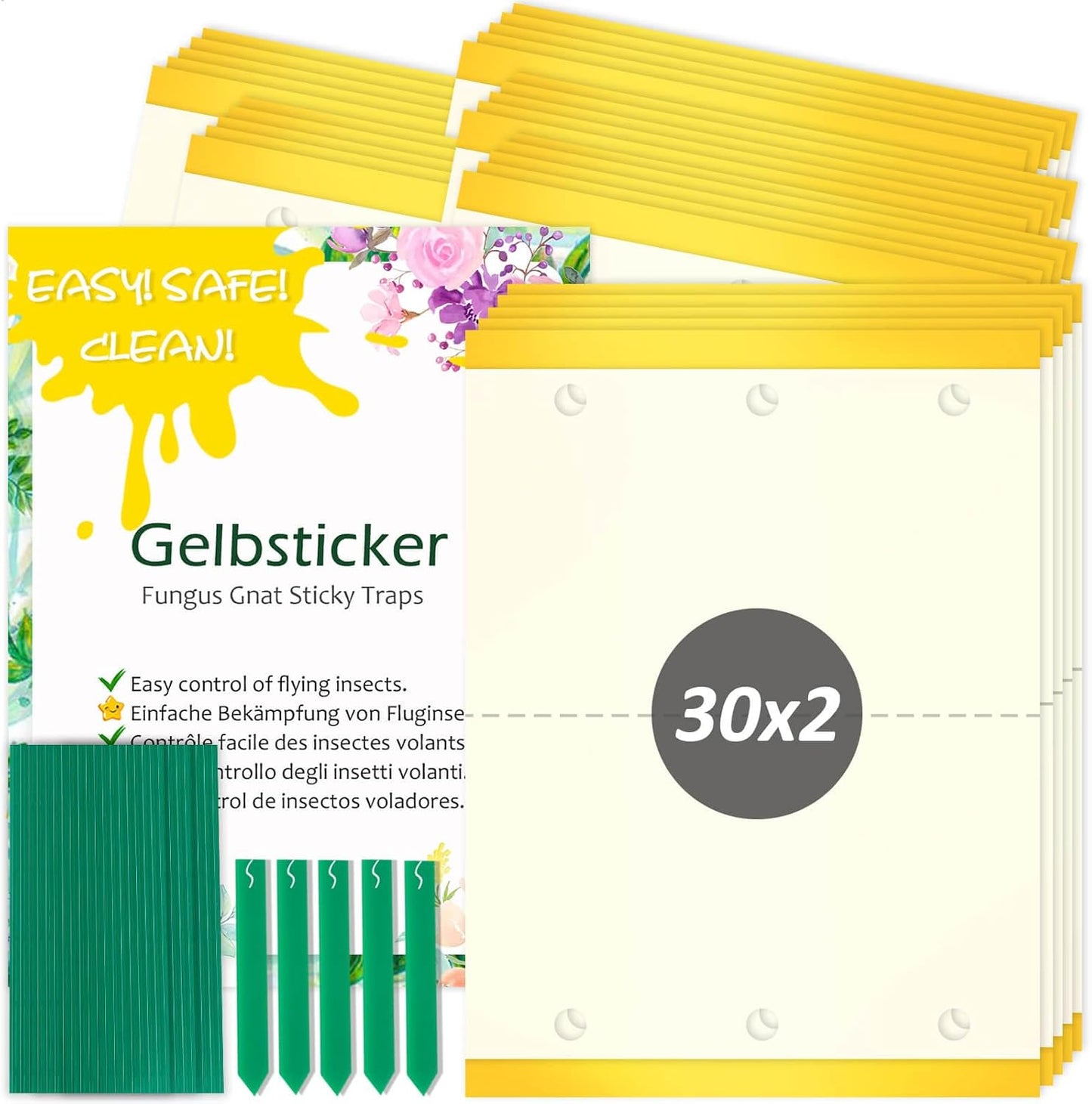 Blooven 30 szt. pułapek na owady, przeciw muszkom wewnętrznym, pułapki samozaciskowe, wodoodporne, ochrona roślin kwiatowych (Czarny 30 sztuk) - PuffoShop