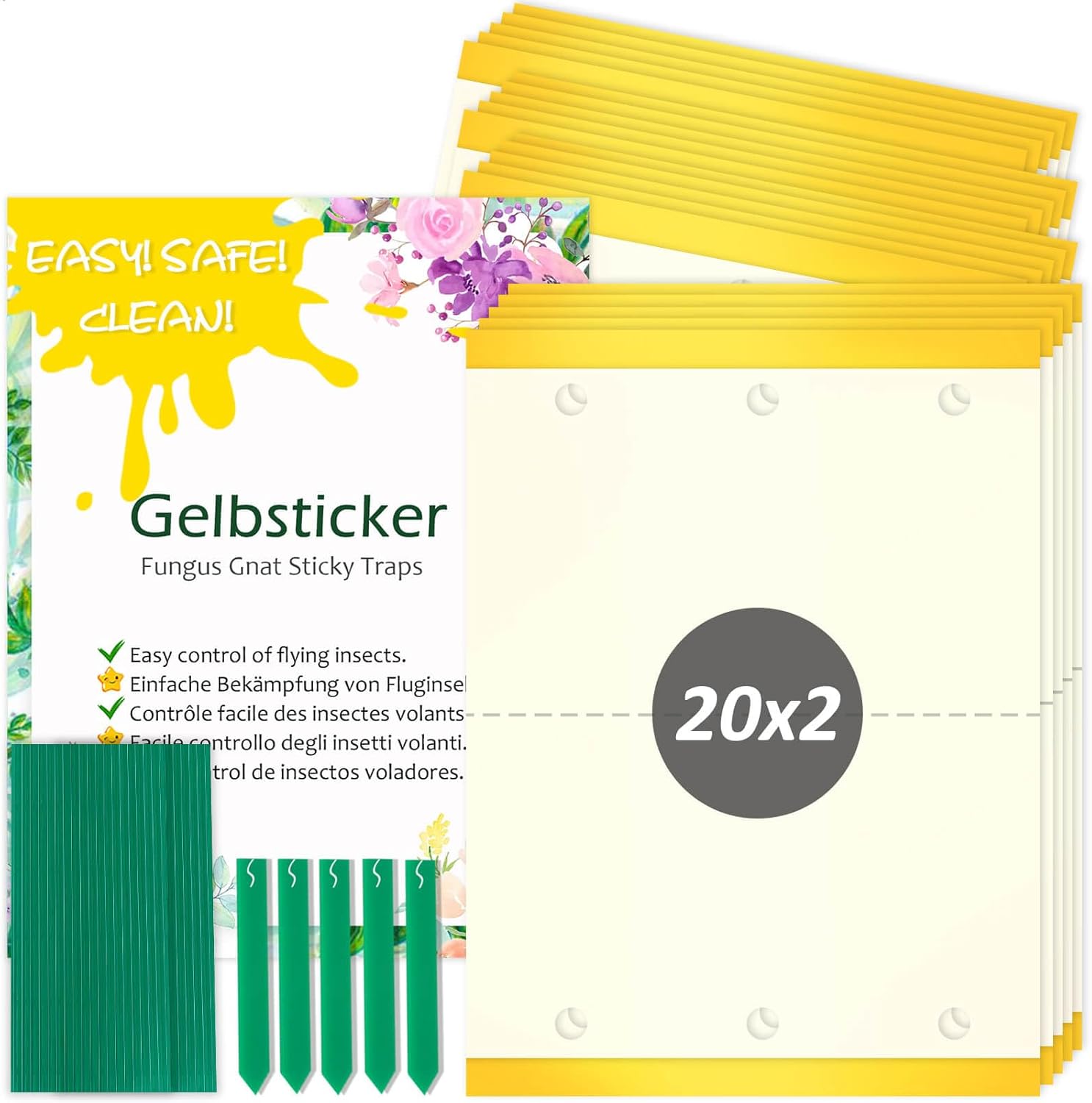Blooven 30 szt. pułapek na owady, przeciw muszkom wewnętrznym, pułapki samozaciskowe, wodoodporne, ochrona roślin kwiatowych (Czarny 30 sztuk) - PuffoShop