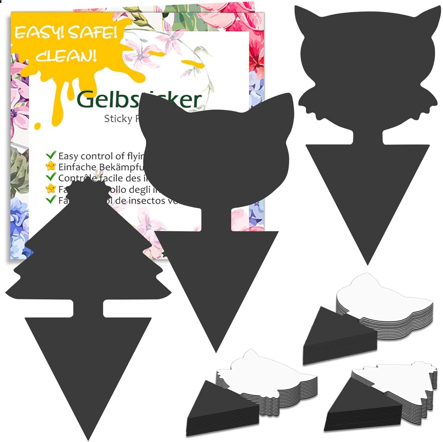 Blooven 30 szt. pułapek na owady, przeciw muszkom wewnętrznym, pułapki samozaciskowe, wodoodporne, ochrona roślin kwiatowych (Czarny 30 sztuk) - PuffoShop