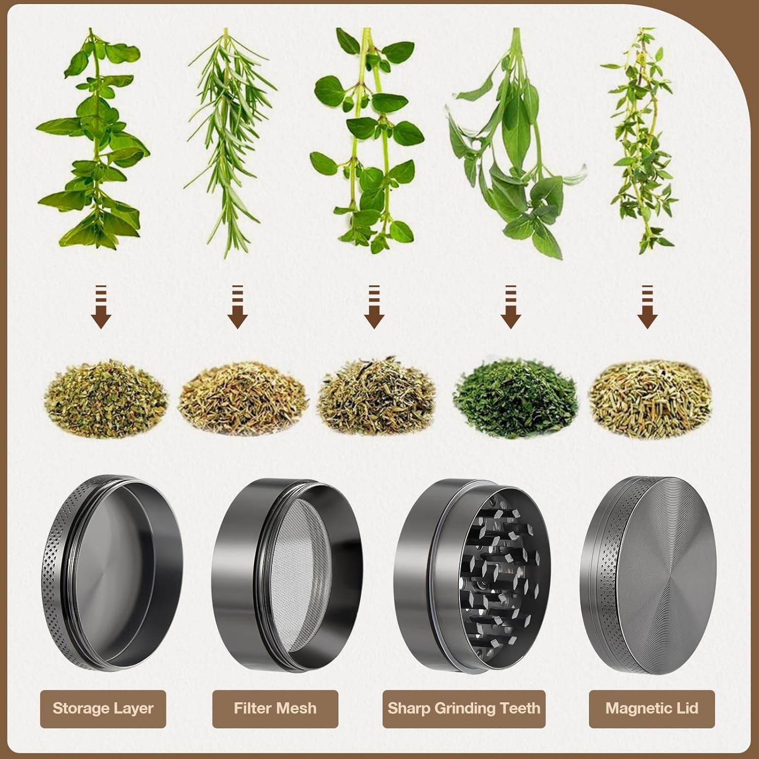 Duży zestaw bambusowych pudełek do przechowywania z zamkiem szyfrowym, dekoracyjne drewniane pudełko do przechowywania ze zdejmowaną tacą na kółkach, młynek, 2 szklane słoiczki, szczotka, 2 - PuffoShop