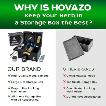 HOVANZO Duże pudełko bambusowe premium – ozdobne pudełko do przechowywania z zamkiem szyfrowym – drewniane pudełko do przechowywania z tacą na kółkach – drewniane pudełko do przechowywania z - PuffoShop