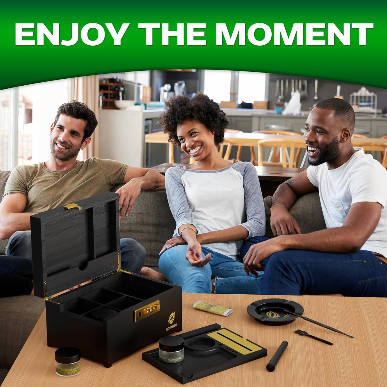 HOVANZO Duże pudełko bambusowe premium – ozdobne pudełko do przechowywania z zamkiem szyfrowym – drewniane pudełko do przechowywania z tacą na kółkach – drewniane pudełko do przechowywania z - PuffoShop