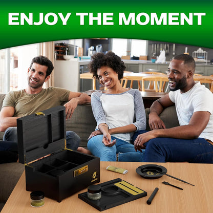 HOVANZO Duże pudełko bambusowe premium – ozdobne pudełko do przechowywania z zamkiem szyfrowym – drewniane pudełko do przechowywania z tacą na kółkach – drewniane pudełko do przechowywania z - PuffoShop