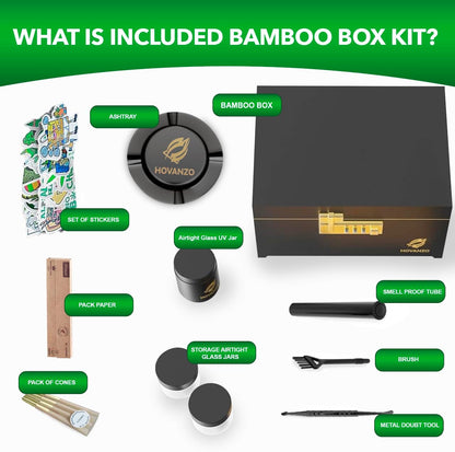 HOVANZO Duże pudełko bambusowe premium – ozdobne pudełko do przechowywania z zamkiem szyfrowym – drewniane pudełko do przechowywania z tacą na kółkach – drewniane pudełko do przechowywania z - PuffoShop