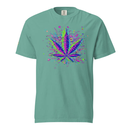 🌿 Koszulka Glitch Leaf – Cyfrowa Sztuka Konopi | Unisex Premium - PuffoShop