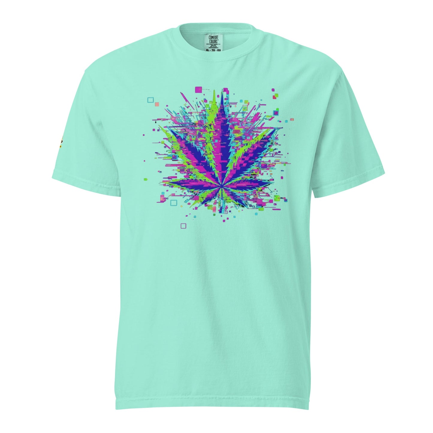 🌿 Koszulka Glitch Leaf – Cyfrowa Sztuka Konopi | Unisex Premium - PuffoShop