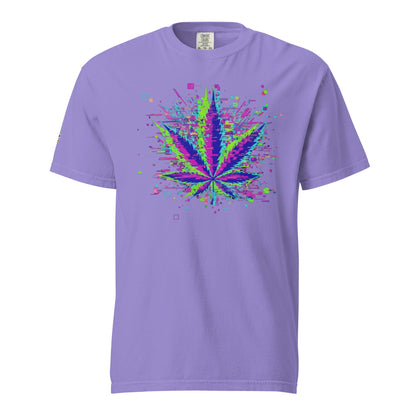 🌿 Koszulka Glitch Leaf – Cyfrowa Sztuka Konopi | Unisex Premium - PuffoShop
