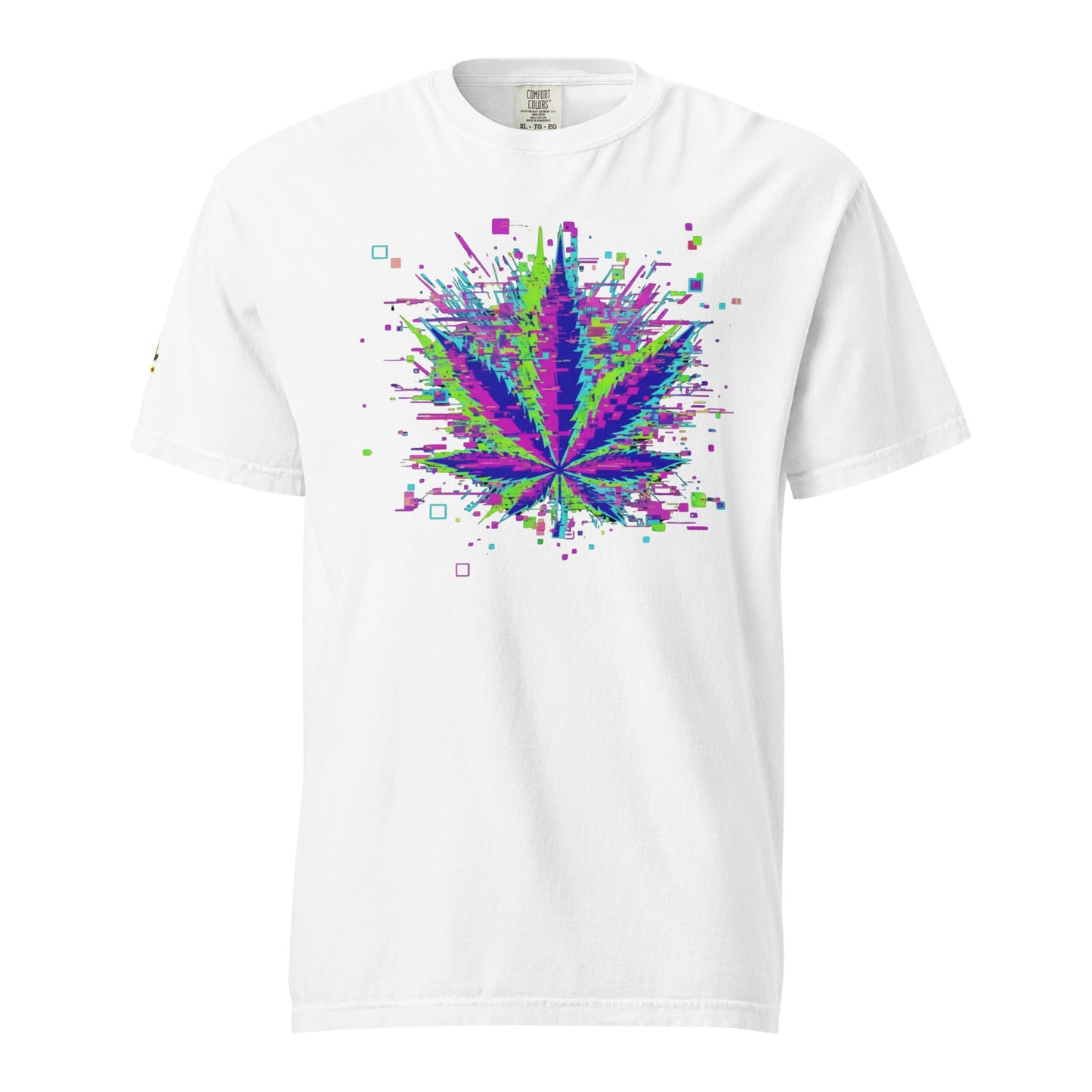 🌿 Koszulka Glitch Leaf – Cyfrowa Sztuka Konopi | Unisex Premium - PuffoShop