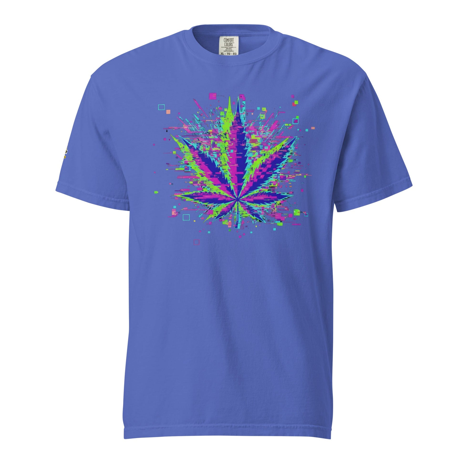 🌿 Koszulka Glitch Leaf – Cyfrowa Sztuka Konopi | Unisex Premium - PuffoShop