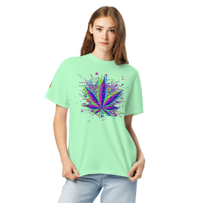 🌿 Koszulka Glitch Leaf – Cyfrowa Sztuka Konopi | Unisex Premium - PuffoShop