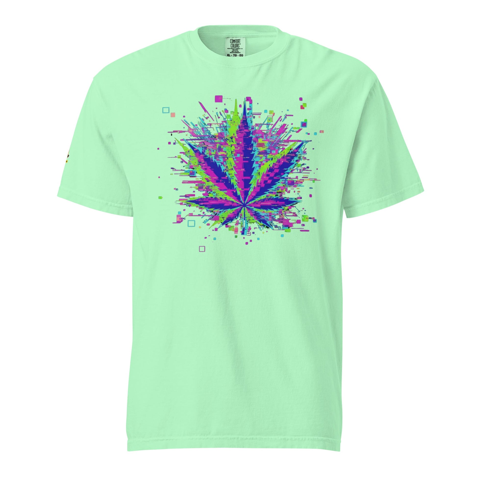 🌿 Koszulka Glitch Leaf – Cyfrowa Sztuka Konopi | Unisex Premium - PuffoShop