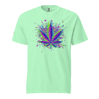 🌿 Koszulka Glitch Leaf – Cyfrowa Sztuka Konopi | Unisex Premium - PuffoShop