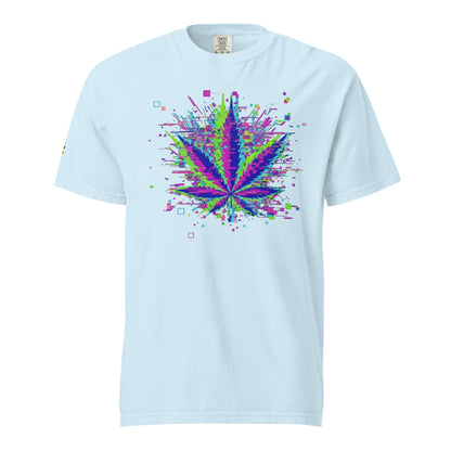 🌿 Koszulka Glitch Leaf – Cyfrowa Sztuka Konopi | Unisex Premium - PuffoShop