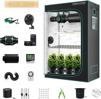 MARS HYDRO TSL2000 Growzelt Komplettset Led Grow Tent Kit LED Grow Light Grow Lampe 120X60X180cm Indoor Grow Set mit 4" Belüftungssatz - PuffoShop