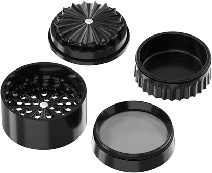 Premium Toothless Ceramic Grinder Calabasas czarny | Bezzębny | Powłoka nano - ceramiczna | 5 - częściowy | Młynek do kwiatów (Flower) (Mill) | w zestawie pokrywka do przechowywania i drobne sitko (czarny - PuffoShop