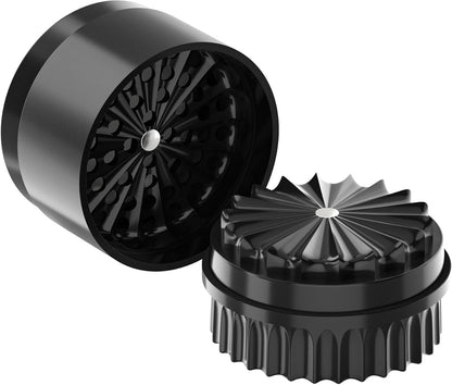 Premium Toothless Ceramic Grinder Calabasas czarny | Bezzębny | Powłoka nano - ceramiczna | 5 - częściowy | Młynek do kwiatów (Flower) (Mill) | w zestawie pokrywka do przechowywania i drobne sitko (czarny - PuffoShop