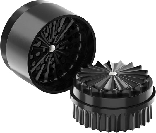 Premium Toothless Ceramic Grinder Calabasas czarny | Bezzębny | Powłoka nano - ceramiczna | 5 - częściowy | Młynek do kwiatów (Flower) (Mill) | w zestawie pokrywka do przechowywania i drobne sitko (czarny - PuffoShop