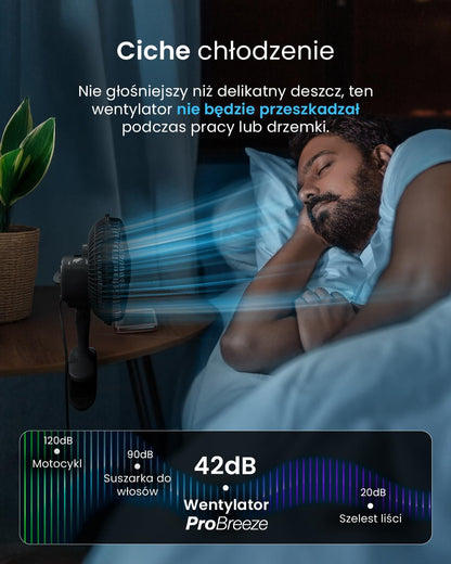 Pro Breeze Mały Wiatrak Wiatraczek z Klamrą, Biurowy Wentylator z Klipsem, Chłodzący Cichy Mocny, Średnica 15 cm, 2 Poziomy Prędkości, Chłodzący na Biurko do Sypialni Biura Gabinetu, 15 Watt, Czarny - PuffoShop