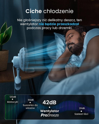 Pro Breeze Mały Wiatrak Wiatraczek z Klamrą, Biurowy Wentylator z Klipsem, Chłodzący Cichy Mocny, Średnica 15 cm, 2 Poziomy Prędkości, Chłodzący na Biurko do Sypialni Biura Gabinetu, 15 Watt, Czarny - PuffoShop