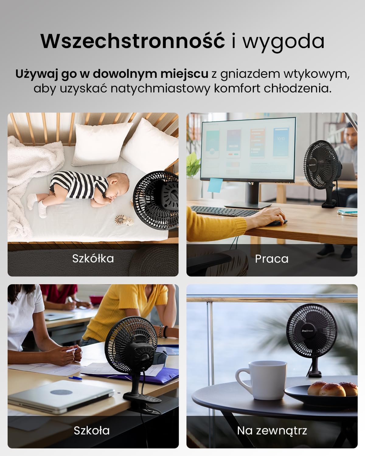 Pro Breeze Mały Wiatrak Wiatraczek z Klamrą, Biurowy Wentylator z Klipsem, Chłodzący Cichy Mocny, Średnica 15 cm, 2 Poziomy Prędkości, Chłodzący na Biurko do Sypialni Biura Gabinetu, 15 Watt, Czarny - PuffoShop