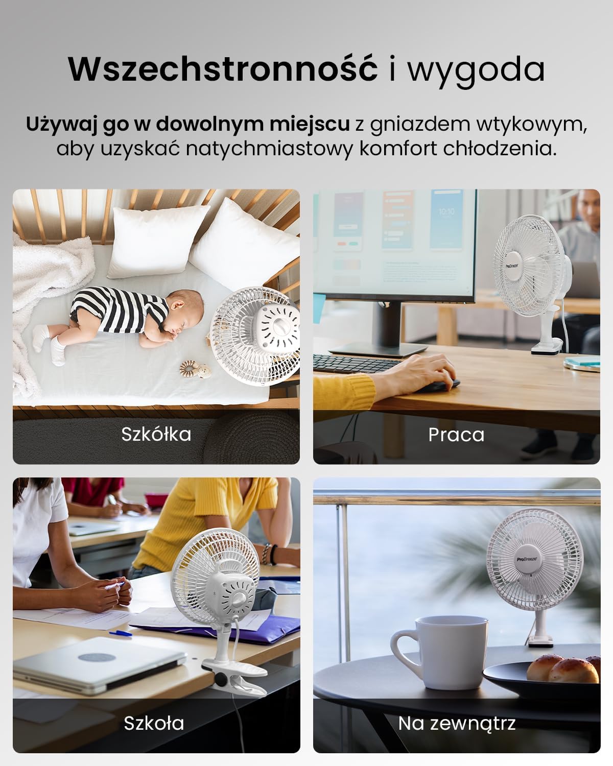 Pro Breeze Mały Wiatrak Wiatraczek z Klamrą, Biurowy Wentylator z Klipsem, Chłodzący Cichy Mocny, Średnica 15 cm, 2 Poziomy Prędkości, Chłodzący na Biurko do Sypialni Biura Gabinetu, 15 Watt, Czarny - PuffoShop