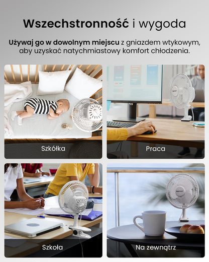Pro Breeze Mały Wiatrak Wiatraczek z Klamrą, Biurowy Wentylator z Klipsem, Chłodzący Cichy Mocny, Średnica 15 cm, 2 Poziomy Prędkości, Chłodzący na Biurko do Sypialni Biura Gabinetu, 15 Watt, Czarny - PuffoShop