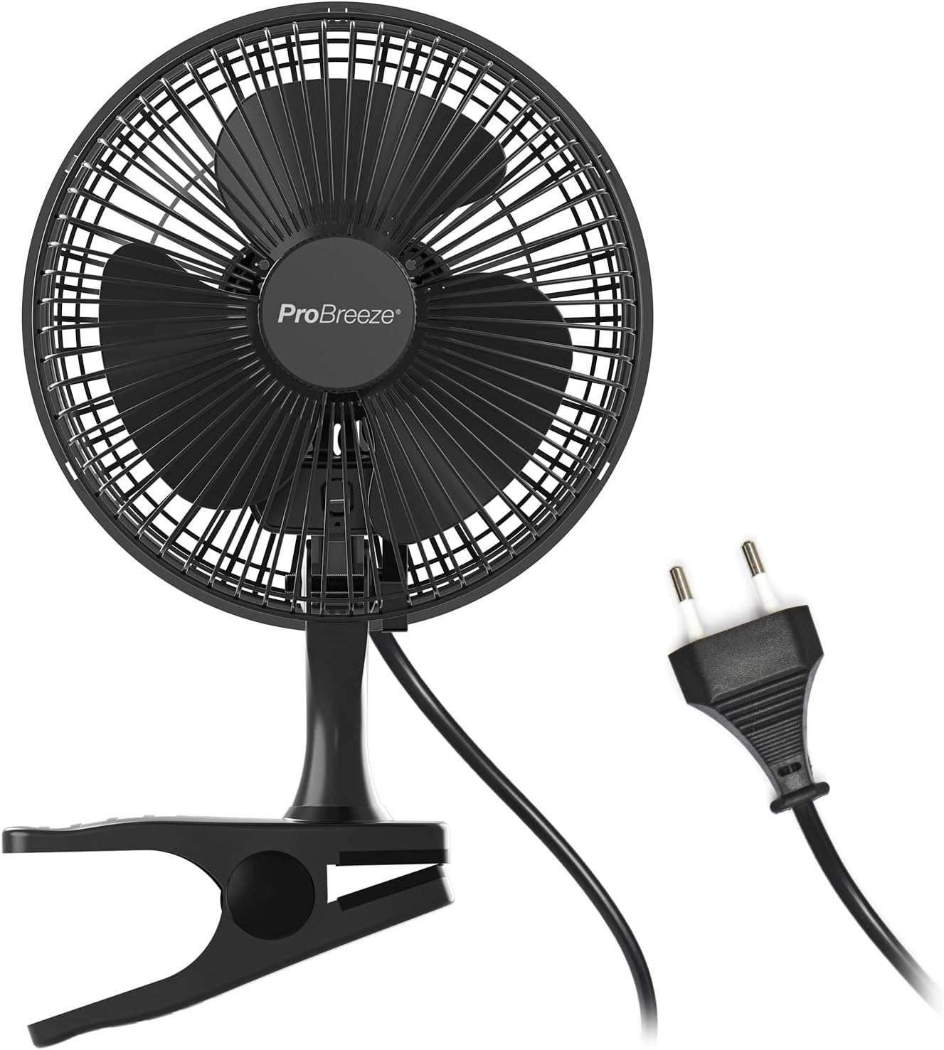 Pro Breeze Mały Wiatrak Wiatraczek z Klamrą, Biurowy Wentylator z Klipsem, Chłodzący Cichy Mocny, Średnica 15 cm, 2 Poziomy Prędkości, Chłodzący na Biurko do Sypialni Biura Gabinetu, 15 Watt, Czarny - PuffoShop