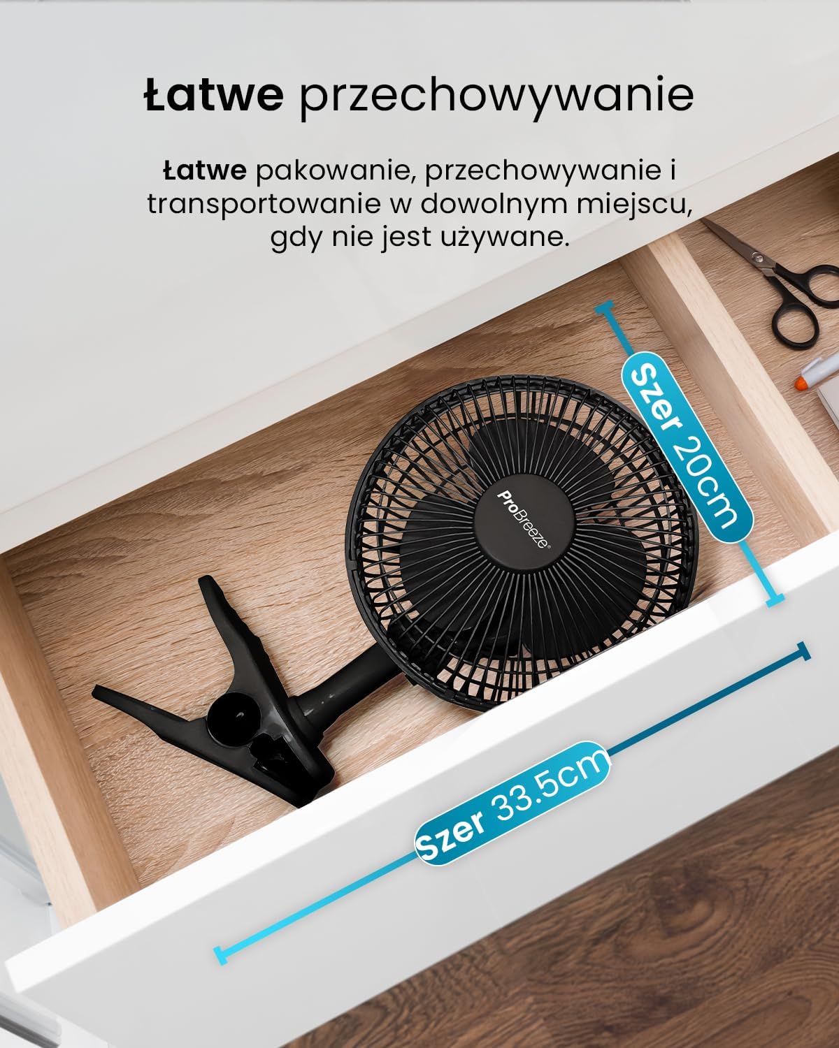 Pro Breeze Mały Wiatrak Wiatraczek z Klamrą, Biurowy Wentylator z Klipsem, Chłodzący Cichy Mocny, Średnica 15 cm, 2 Poziomy Prędkości, Chłodzący na Biurko do Sypialni Biura Gabinetu, 15 Watt, Czarny - PuffoShop