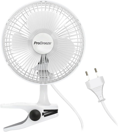 Pro Breeze Mały Wiatrak Wiatraczek z Klamrą, Biurowy Wentylator z Klipsem, Chłodzący Cichy Mocny, Średnica 15 cm, 2 Poziomy Prędkości, Chłodzący na Biurko do Sypialni Biura Gabinetu, 15 Watt, Czarny - PuffoShop