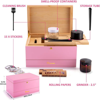 Pudełko do przechowywania – zestaw kombi – pudełko do przechowywania z papierem, siatką i szufladą, drewniane pudełko do przechowywania ziół, odporne na zapachy, taca, szklane słoiki, kratka - PuffoShop