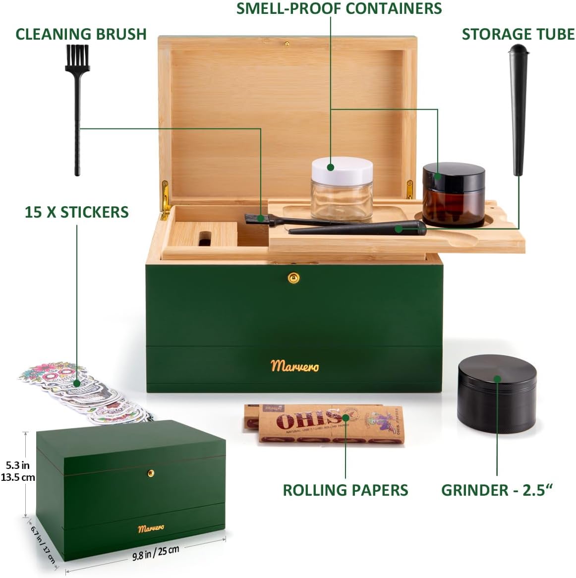 Pudełko do przechowywania – zestaw kombi – pudełko do przechowywania z papierem, siatką i szufladą, drewniane pudełko do przechowywania ziół, odporne na zapachy, taca, szklane słoiki, kratka - PuffoShop