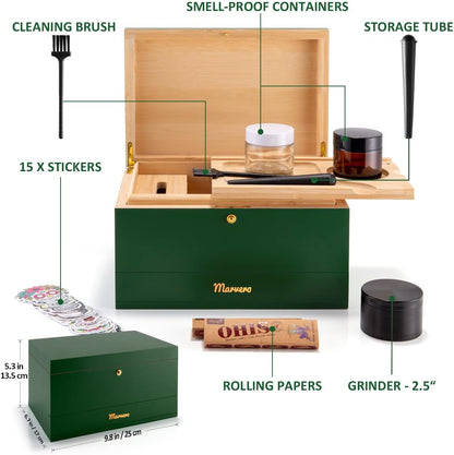 Pudełko do przechowywania – zestaw kombi – pudełko do przechowywania z papierem, siatką i szufladą, drewniane pudełko do przechowywania ziół, odporne na zapachy, taca, szklane słoiki, kratka - PuffoShop