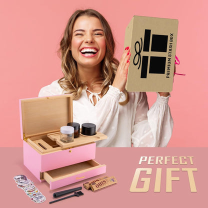 Pudełko do przechowywania – zestaw kombi – pudełko do przechowywania z papierem, siatką i szufladą, drewniane pudełko do przechowywania ziół, odporne na zapachy, taca, szklane słoiki, kratka - PuffoShop