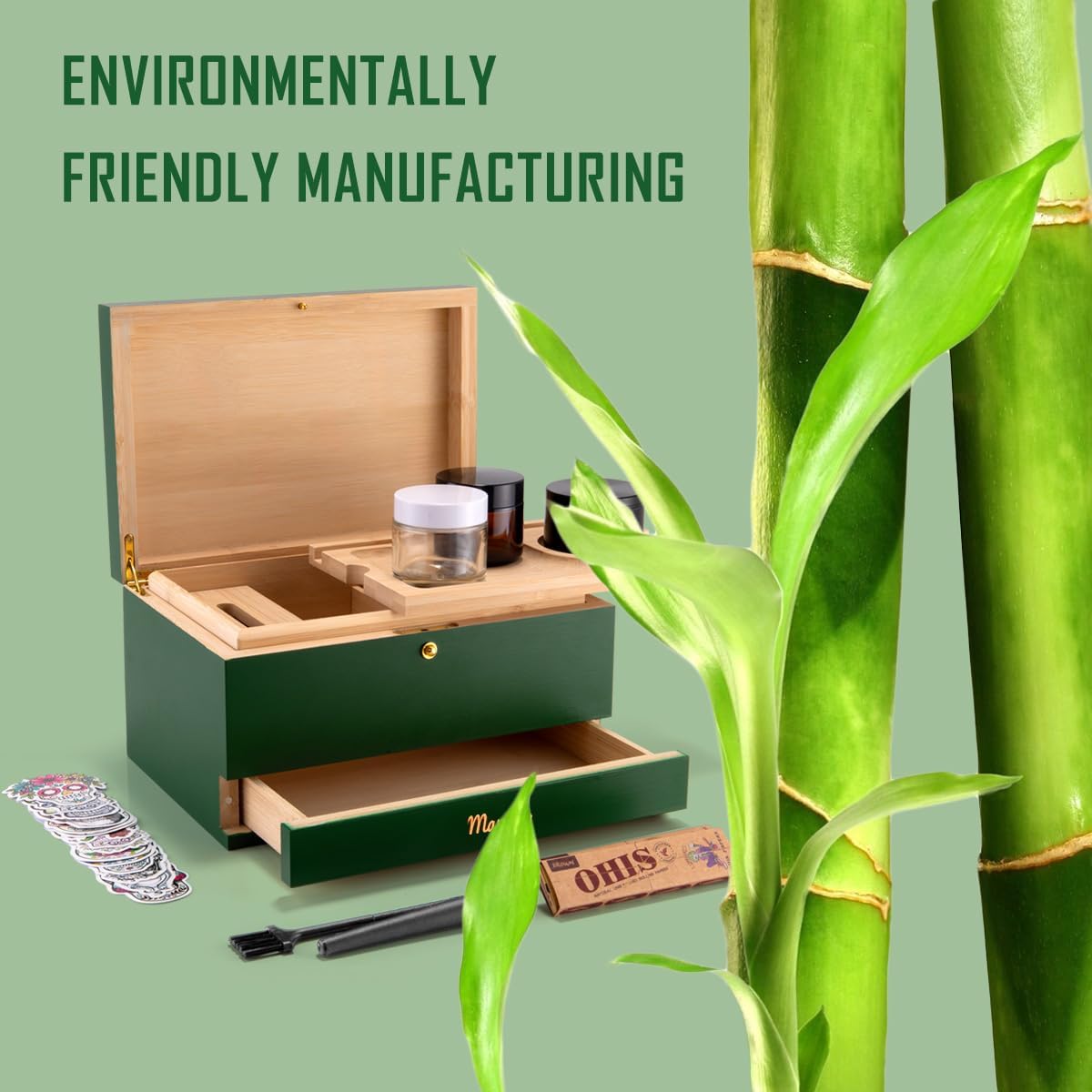 Pudełko do przechowywania – zestaw kombi – pudełko do przechowywania z papierem, siatką i szufladą, drewniane pudełko do przechowywania ziół, odporne na zapachy, taca, szklane słoiki, kratka - PuffoShop