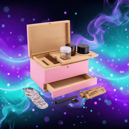 Pudełko do przechowywania – zestaw kombi – pudełko do przechowywania z papierem, siatką i szufladą, drewniane pudełko do przechowywania ziół, odporne na zapachy, taca, szklane słoiki, kratka - PuffoShop