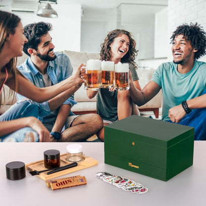 Pudełko do przechowywania – zestaw kombi – pudełko do przechowywania z papierem, siatką i szufladą, drewniane pudełko do przechowywania ziół, odporne na zapachy, taca, szklane słoiki, kratka - PuffoShop