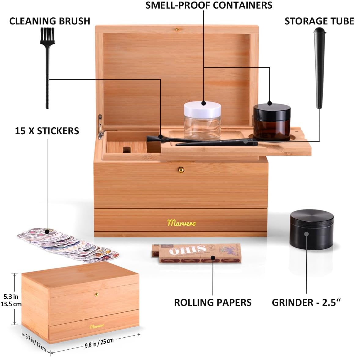 Pudełko do przechowywania – zestaw kombi – pudełko do przechowywania z papierem, siatką i szufladą, drewniane pudełko do przechowywania ziół, odporne na zapachy, taca, szklane słoiki, kratka - PuffoShop