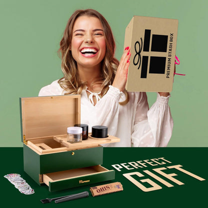 Pudełko do przechowywania – zestaw kombi – pudełko do przechowywania z papierem, siatką i szufladą, drewniane pudełko do przechowywania ziół, odporne na zapachy, taca, szklane słoiki, kratka - PuffoShop