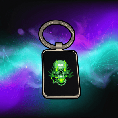 Skull Smoking Weed Marijuana Joint, stalowy brelok, czarny szklany breloczek do kluczy, zawieszka - PuffoShop