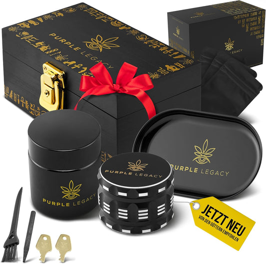 Sphinx's Secret Sanctuary zestaw prezentowy, zamykana, z bambusa, pudełko do przechowywania z kruszarką, tacą, szkłem UV i akcesoriami, pudełko do przechowywania z zamkiem, duży - PuffoShop