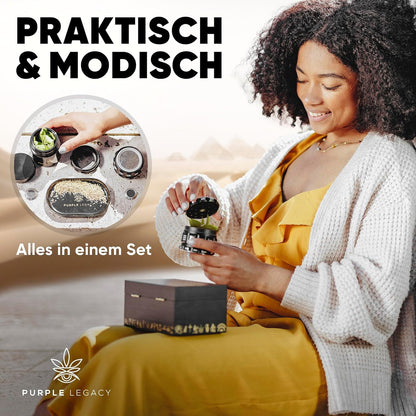 Sphinx's Secret Sanctuary zestaw prezentowy, zamykana, z bambusa, pudełko do przechowywania z kruszarką, tacą, szkłem UV i akcesoriami, pudełko do przechowywania z zamkiem, duży - PuffoShop