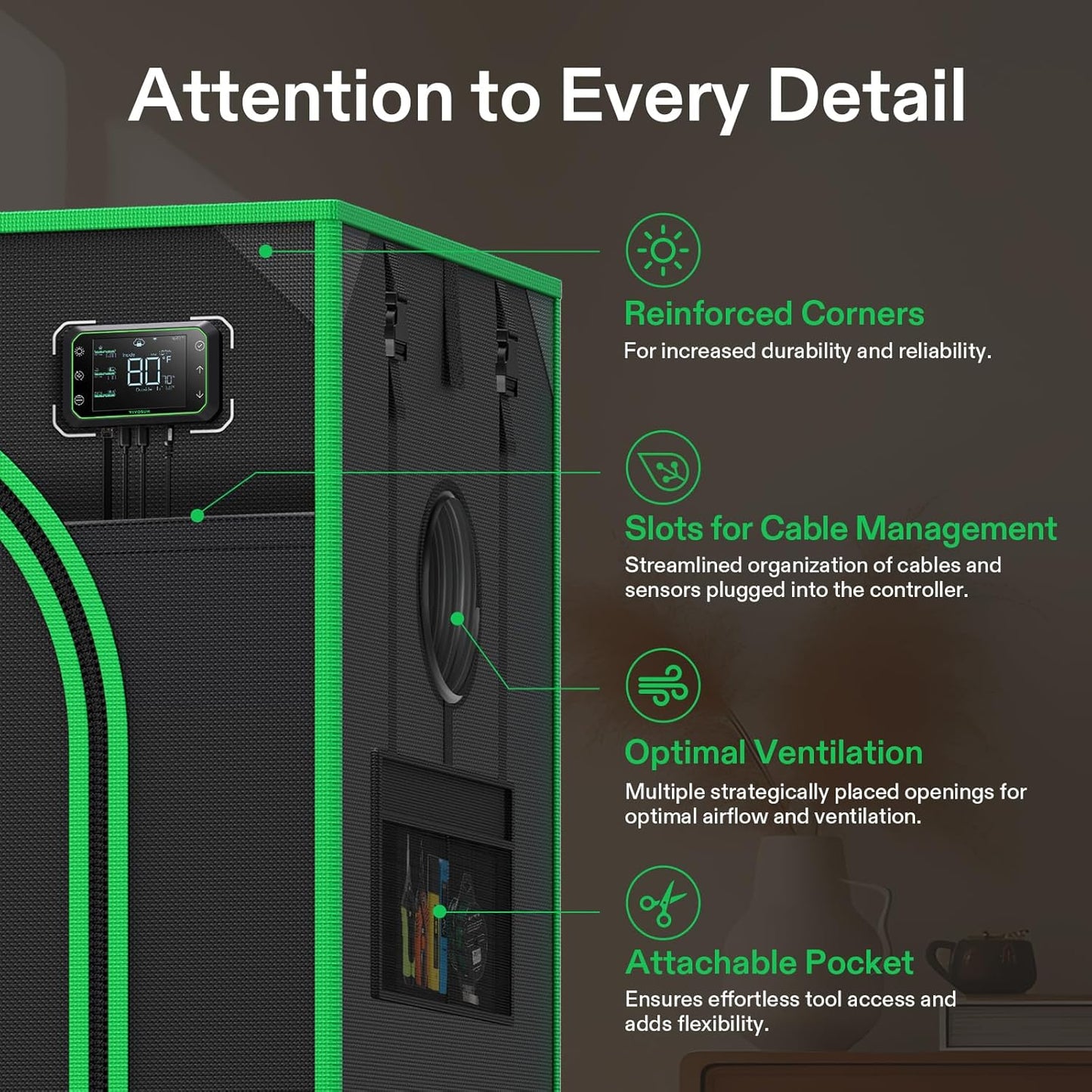 VIVOSUN P426 Tente de Culture Pro 122 x 61 x 183 cm, z potełami grubymi 2,5 cm, tkaninem Oxford Mylar wysokiej odległości odbicia, dodatkowymi sznurkami zawiasowymi i wysokim zestawem CFM - PuffoShop