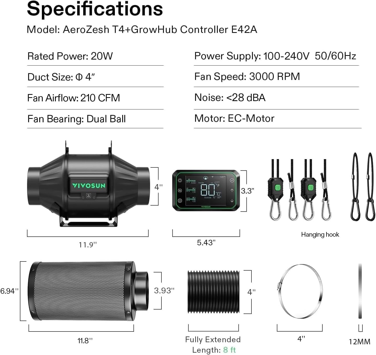 VIVOSUN Zestaw Smart Air Filtration PRO G6 15.2 cm, wentylator kanałowy rzędowy AeroZesh G6 z GrowHub E42A Temp. Kontroler Wi - Fi, filtr węglowy i kanały, system chłodzenia i wentylacji do namiotu do - PuffoShop